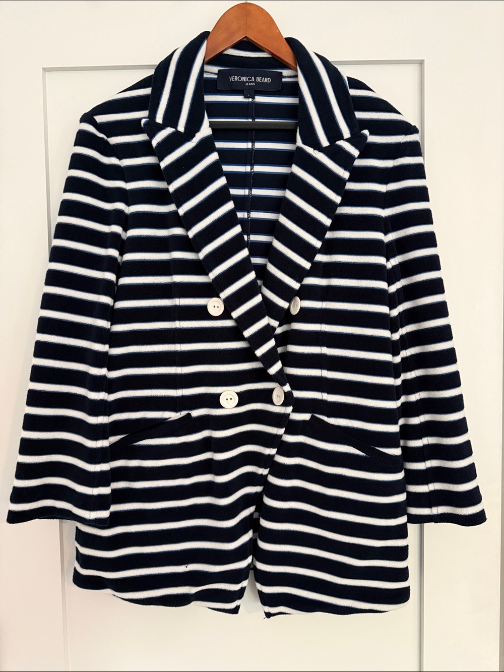 Veronica Beard (Worn Once) Navy & White Striped Double-Breasted Blazer